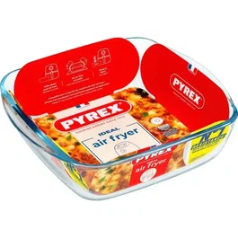 Pyrex 1450142 - Plat pour Air Fryer en verre borosilicate, résistant à la chaleur et lavable au lave-vaisselle, 25 x 22 cm