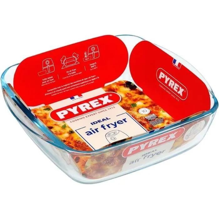 Pyrex 1450142 - Plat pour Air Fryer en verre borosilicate, résistant à la chaleur et lavable au lave-vaisselle, 25 x 22 cm