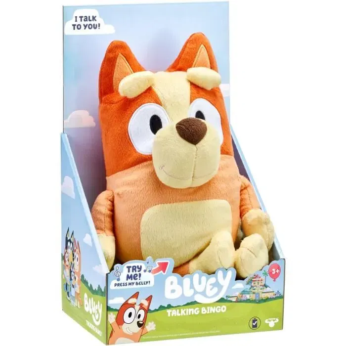 Moose Toys Peluche parlante électronique Bingo 31 cm - Inspirée de Bluey, parle français et joue le générique - Jouet pour enfant dès 3 ans