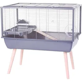 Zolux NéoLife - Cage surélevée pour hamster 78 x 48 x 75 cm avec pieds en bois, étage, roue et accessoires - Gris