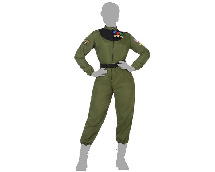 Déguisement Pilote Militaire Femme Adulte en Polyester Vert Taille XL - 2 Pièces avec Ceinture