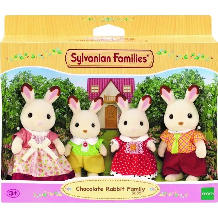 Sylvanian Families Figurine Famille Lapin Chocolat 5655 - 4 Personnages Articulés Habillés - Jouet Enfant Dès 3 Ans