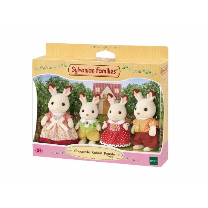 Sylvanian Families Figurine Famille Lapin Chocolat 5655 - 4 Personnages Articulés Habillés - Jouet Enfant Dès 3 Ans