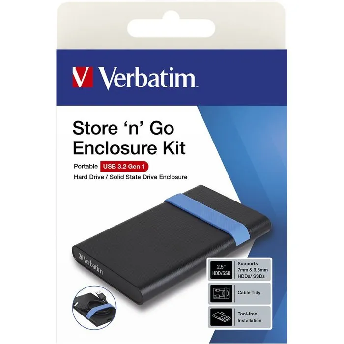 Verbatim Store'N'Go Boîtier externe pour HDD/SSD 2,5 pouces USB 3.2 Gen. 1 - Noir Verbatim Store'N'Go Boîtier externe pour HDD/SSD 2,5 pouces USB 3.2 Gen. 1 - Noir