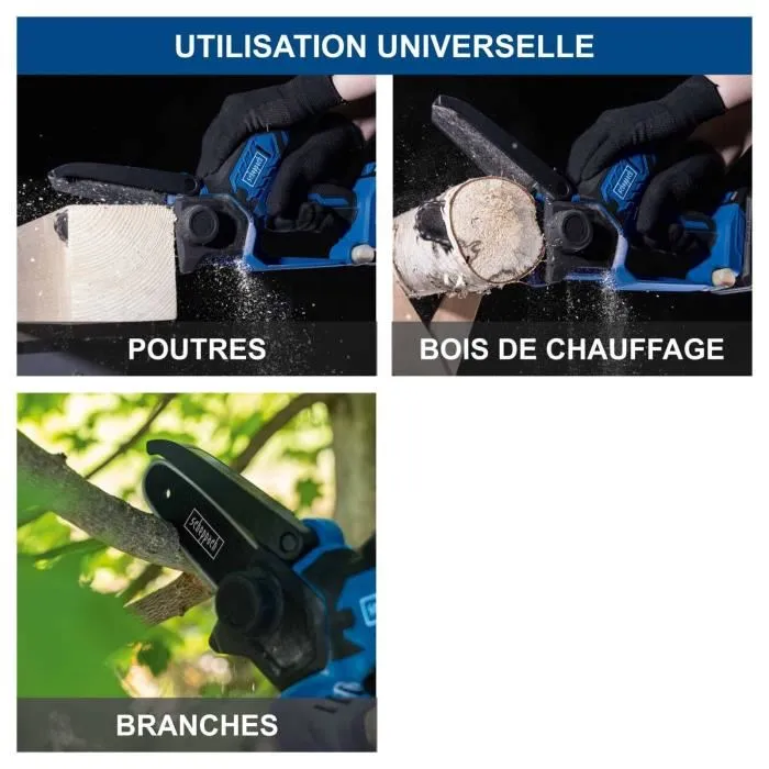 Scheppach Scie de jardin sans fil C-PS100-X SET S avec batterie 20V IXES 2 Ah et chargeur - Longueur de coupe 127 mm