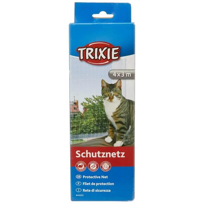 TRIXIE Filet de protection pour chat, transparent 4 x 3 m, résistant aux UV, avec crochets, chevilles et cordes d'attache incluses