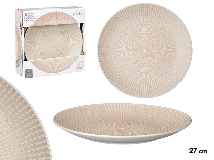 Vessia Assiette Plate 27 cm Gris Céramique avec Gravure (Set de 12) Vessia Assiette Plate 27 cm Gris Céramique avec Gravure (Set de 12)