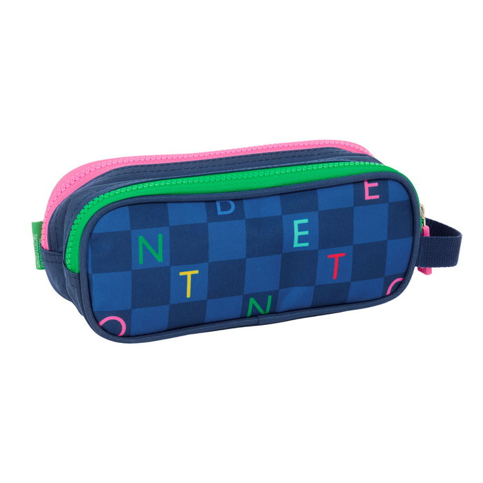 Trousse Fourre-Tout Double Benetton Damero Blue marine 21 x 8 x 6 cm Trousse Fourre-Tout Double Benetton Damero Blue marine 21 x 8 x 6 cm