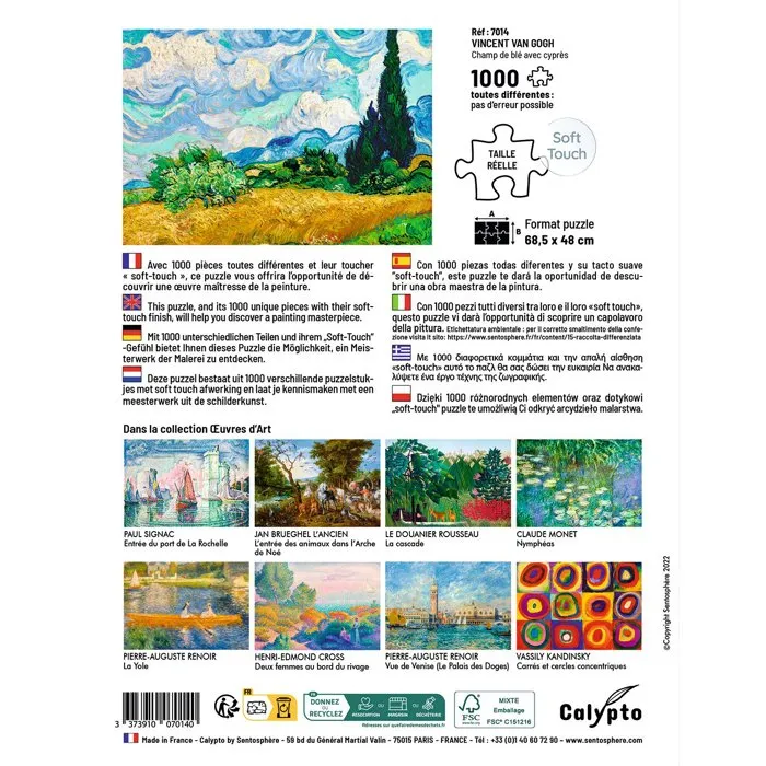Sentosphere Puzzle Calypto 1000 pièces - Champ de blé avec cyprès d'après Vincent Van Gogh - À partir de 9 ans