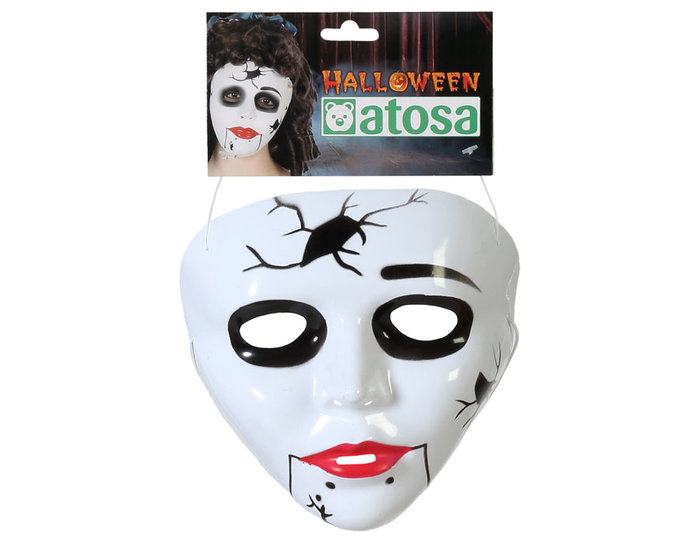 Masque Halloween Mascara Muneca Asesina Blanche Porcelaine Effrayant pour Adulte Femme Déguisement Horreur