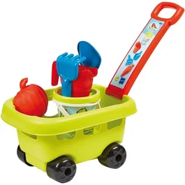 Ecoiffier 4345 - Chariot de Jardin Garni pour Enfant 18 Mois et Plus - Avec Seau, Arrosoir, Pelle, Râteau, Tamis et Moule à Sable