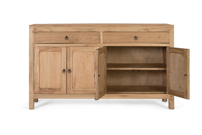 GINER Y COLOMER Buffet en bois massif de mindi design naturel - 2 tiroirs et 4 portes avec rangement spacieux pour salon ou salle à manger