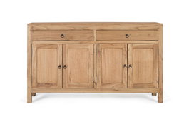 GINER Y COLOMER Buffet en bois massif de mindi design naturel - 2 tiroirs et 4 portes avec rangement spacieux pour salon ou salle à manger