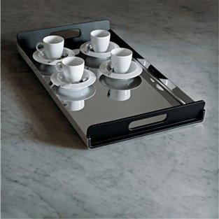 Alessi GIA01/55 Vassily Plateau rectangulaire noir Acier inoxydable 18/10 avec poignées en résine thermoplastique