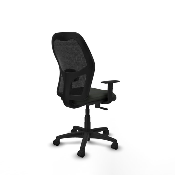 Chaise Alocén Synchro 3 positions tissu Noir Structure polyamide noire Accoudoir 1D Sans appui-tête Roulettes en nylon 50 mm