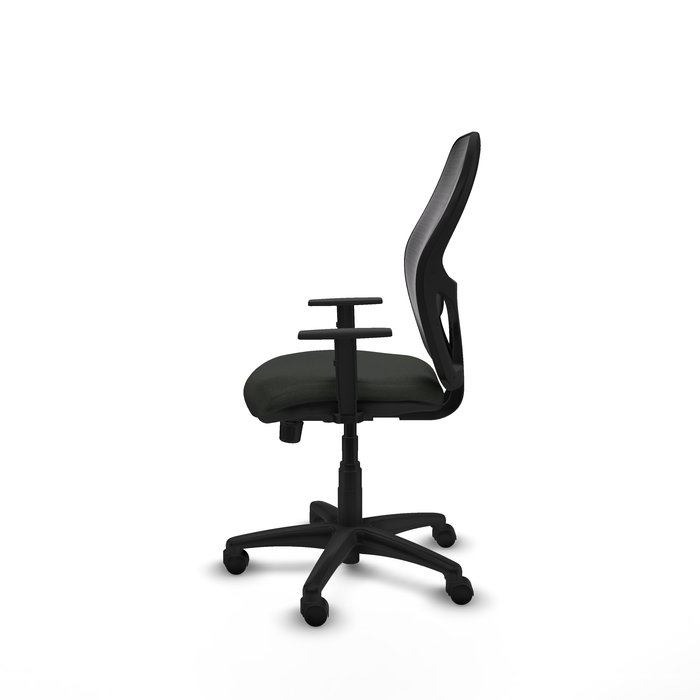 Chaise Alocén Synchro 3 positions tissu Noir Structure polyamide noire Accoudoir 1D Sans appui-tête Roulettes en nylon 50 mm