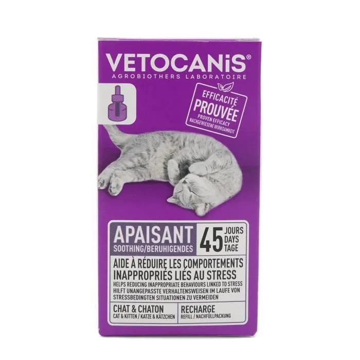 VETOCANIS Recharge diffuseur anti-stress pour chat - Efficace 45 jours - Apaise avec analogues de phéromones