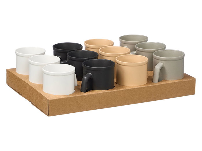 Vessia Jarra en Céramique Assortiment Couleurs Neutres Beige Blanc Gris Noir 550 ml 13x12x9 cm (Set de 24)