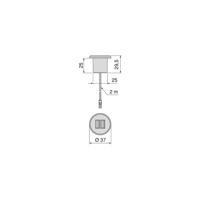 Emuca Kit de connecteurs de charge USB Plugy, 2 ports USB Type A, Gris métallisé Emuca Kit de connecteurs de charge USB Plugy, 2 ports USB Type A, Gris métallisé
