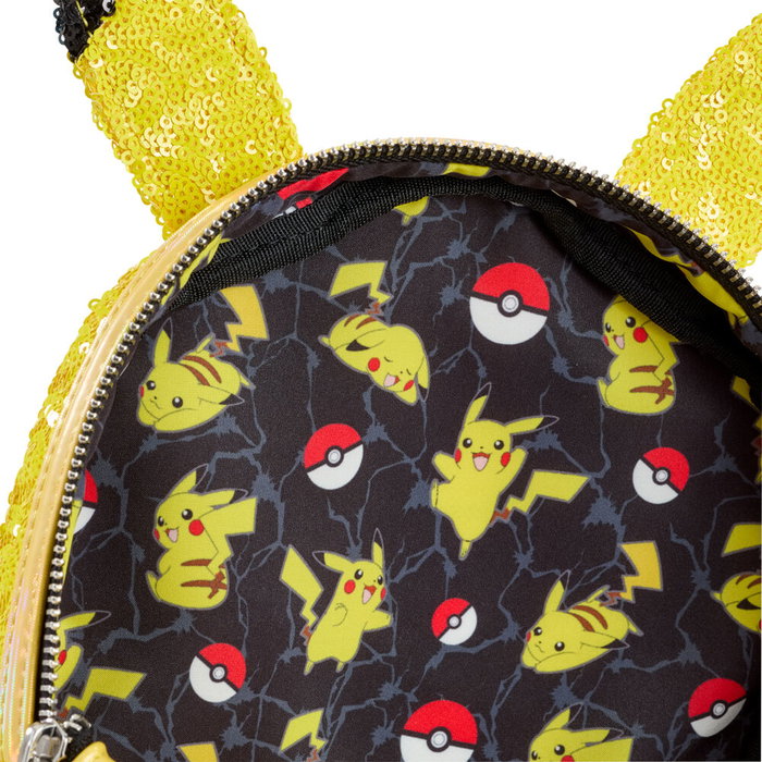 LOUNGEFLY Sac à dos Pokémon Pikachu 26 cm en similicuir vegan avec broderies, paillettes et poches