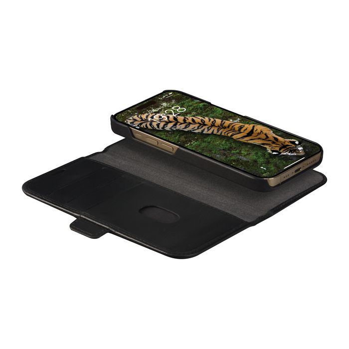 dbramante1928 Étui portefeuille Lynge pour iPhone 15 Pro Max avec support amovible - Noir - Protection RFID, cuir pleine fleur, recharge sans fil