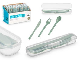 LEKNES Set de 4 pièces de couverts pour pique-nique, Vert + Transparente