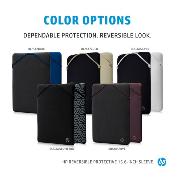 HP Housse de protection réversible en néoprène pour ordinateur portable 15,6 pouces - Protection contre les chocs et rayures - Design réversible bleu