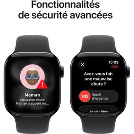 Apple Watch Series 11 GPS + Cellular - Boîtier en Aluminium Noir de Jais 42mm avec Bracelet Sport Noir (Taille M/L)