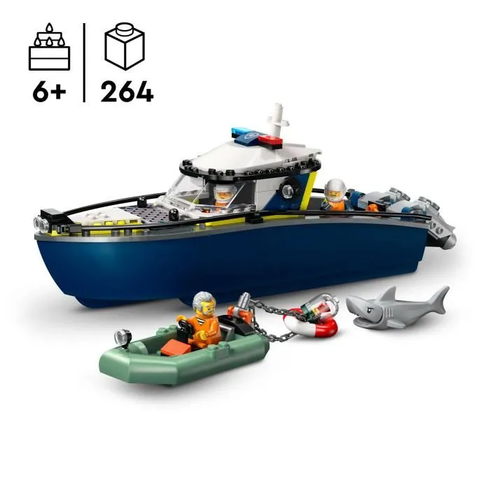 LEGO City 60456 Set de Construction Bateau de Police et Canot de Course-Poursuite - Jouet pour Enfants Dès 6 Ans
