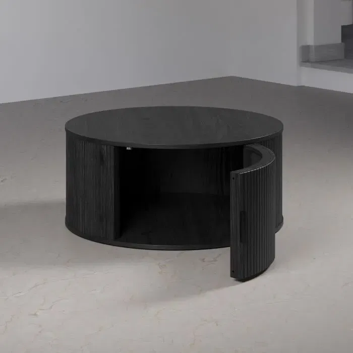 Trendteam RONIN Table basse ronde en MDF plaqué chêne noir cendré, Diamètre 80 cm Hauteur 36 cm, Livrée démontée