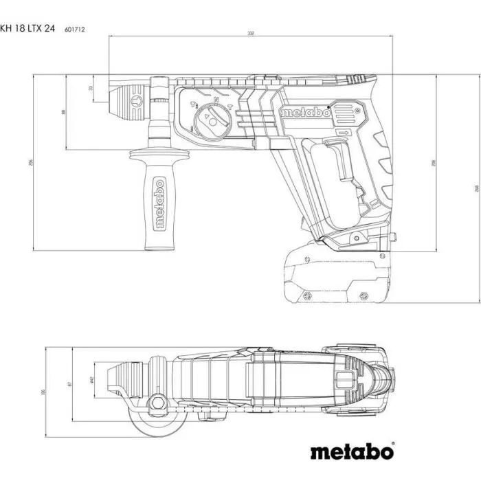 Metabo Marteau perforateur sans fil KH 18 LTX 24 - 18 V avec poignée et butée de profondeur, MetaBOX 165 L (sans batterie)
