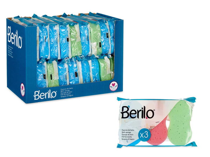 Berilo Set de 3 éponges de bain couleurs assorties 25 x 4 x 13 cm (Set de 18)