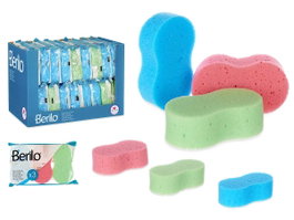 BERILO Set de 3 éponges de bain assorties (Bleu, Rose, Vert)