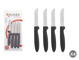 Kinvara Lot de 4 couteaux d'office noirs en acier inoxydable 26,2 x 12,5 x 1 cm lame 17,2 cm (Set de 12)