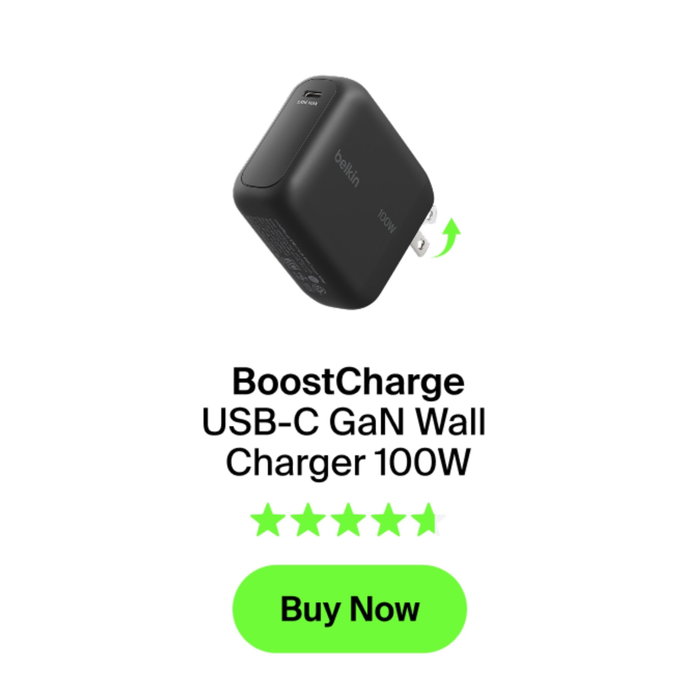 Belkin BoostCharge 100W USB-C GaN Fold.Plug Black WCH025kqBK