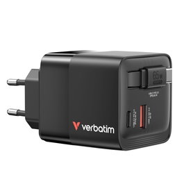 Verbatim Chargeur 65W 2 Ports avec Câble Rétractable - Black