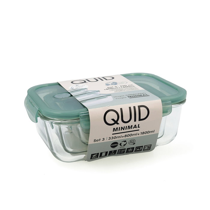Quid Set 3 Récipients Hermétiques en Verre Minimal 1800 ml - 800 ml - 330 ml