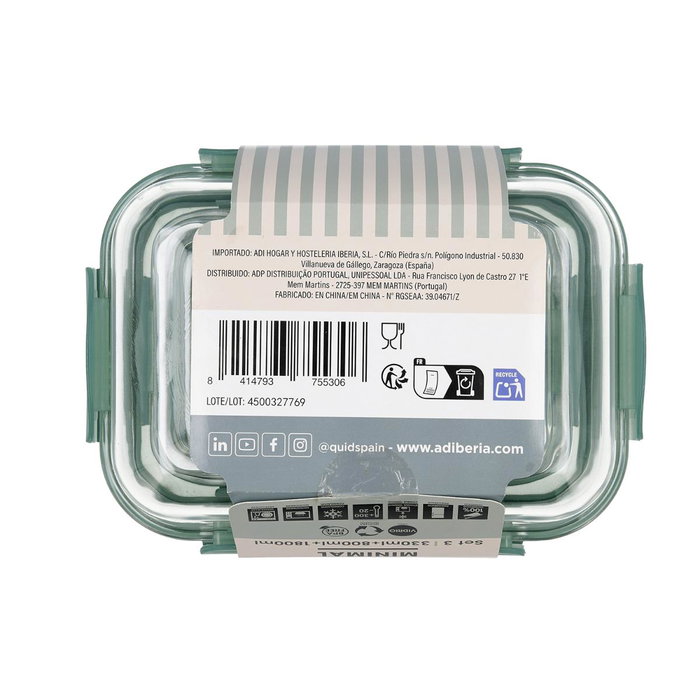 Quid Set 3 Récipients Hermétiques en Verre Minimal 1800 ml - 800 ml - 330 ml