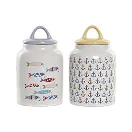 Boîte DKD Home Decor Blanc Multicouleur Grès méditerranéen (2 Unités)