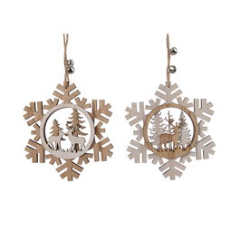 Decoris Adorno de Noël en bois flocon de neige assorti 12 x 0,7 x 12 cm