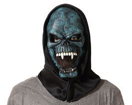 Masque démon bleu à capuche noire et dents pointues - Accessoire pour déguisement Halloween, fêtes et spectacles