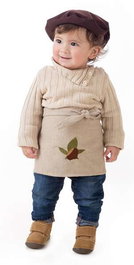 Creaciones Llopis - Tablier avec toque Castaño beige feuilles - Costume pour bébé (Taille 12-18 mois, 3 mois et plus) - Polyester