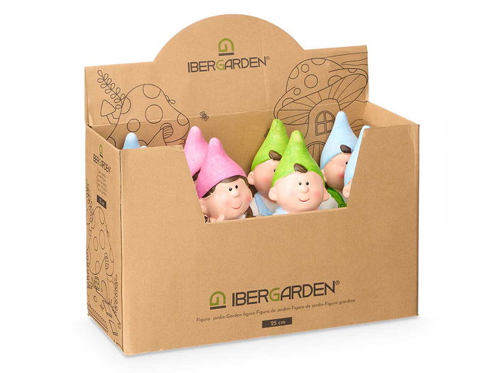 Ibergarden Duende en céramique 25 cm, couleurs vives assorties (bleu, vert, rose, blanc) (Set de 16)