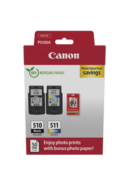 Canon Cartouches d'encre PG-510 Noir et CL-511 Couleur - Pack de 2 cartouches avec papier photo