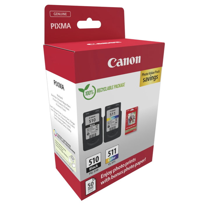 Canon PG-510/CL-511 Photo Value Pack avec 50 feuilles de papier photo GP-501