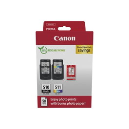 Canon Value Pack Cartouche Pg-510 Noir Et Cl-511 Couleur + Papier Photographique Satiné Gp-501 50 Feuilles 10x15 Cm