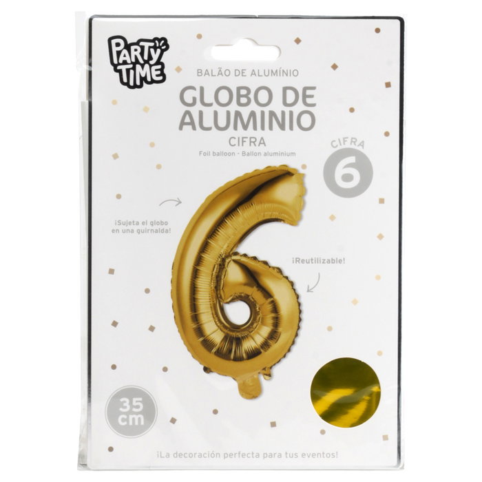 Party Time Ballon Chiffre 6 Doré 35 cm Party Time Ballon Chiffre 6 Doré 35 cm