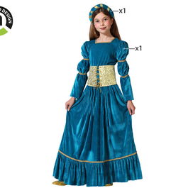 Déguisement Reine Médiévale Fille Costume Carnaval 3-4 Ans en Polyester avec Diadème - Coloris Bleu