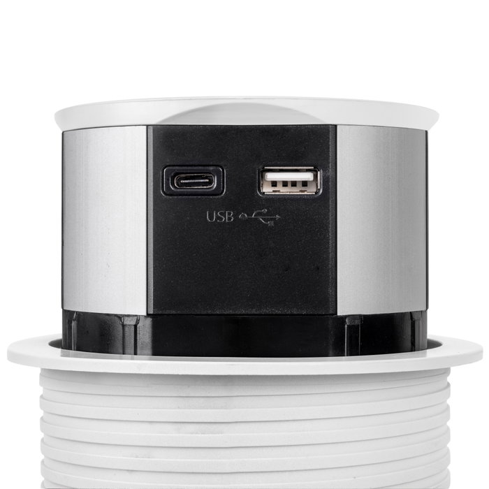 Emuca Multiconnecteur Vertikal Push 100, 3 prises Schuko, USB A et C, blanc Emuca Multiconnecteur Vertikal Push 100, 3 prises Schuko, USB A et C, blanc