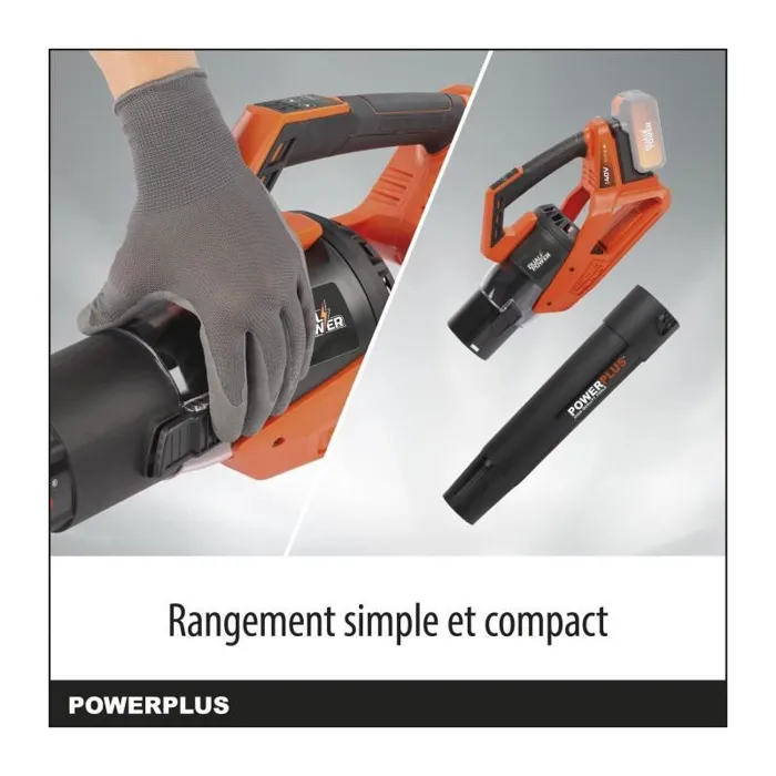 Powerplus Souffleur sur batterie 20V - Vitesse d'air 145 km/h, 9,5 m³/min, sans batterie ni chargeur, orange/noir